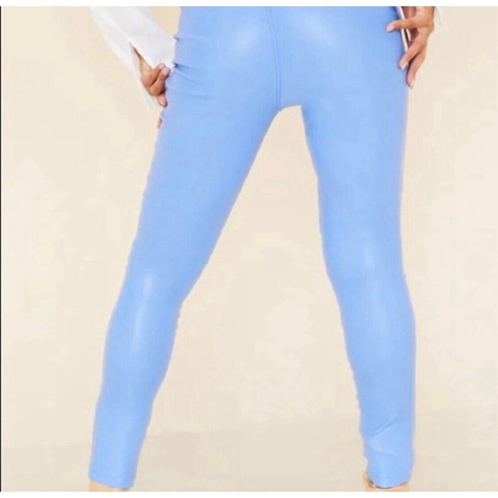 Pretty Little Thing Pants Womens‎ Size 6 Faux Leather Cornflower Blue